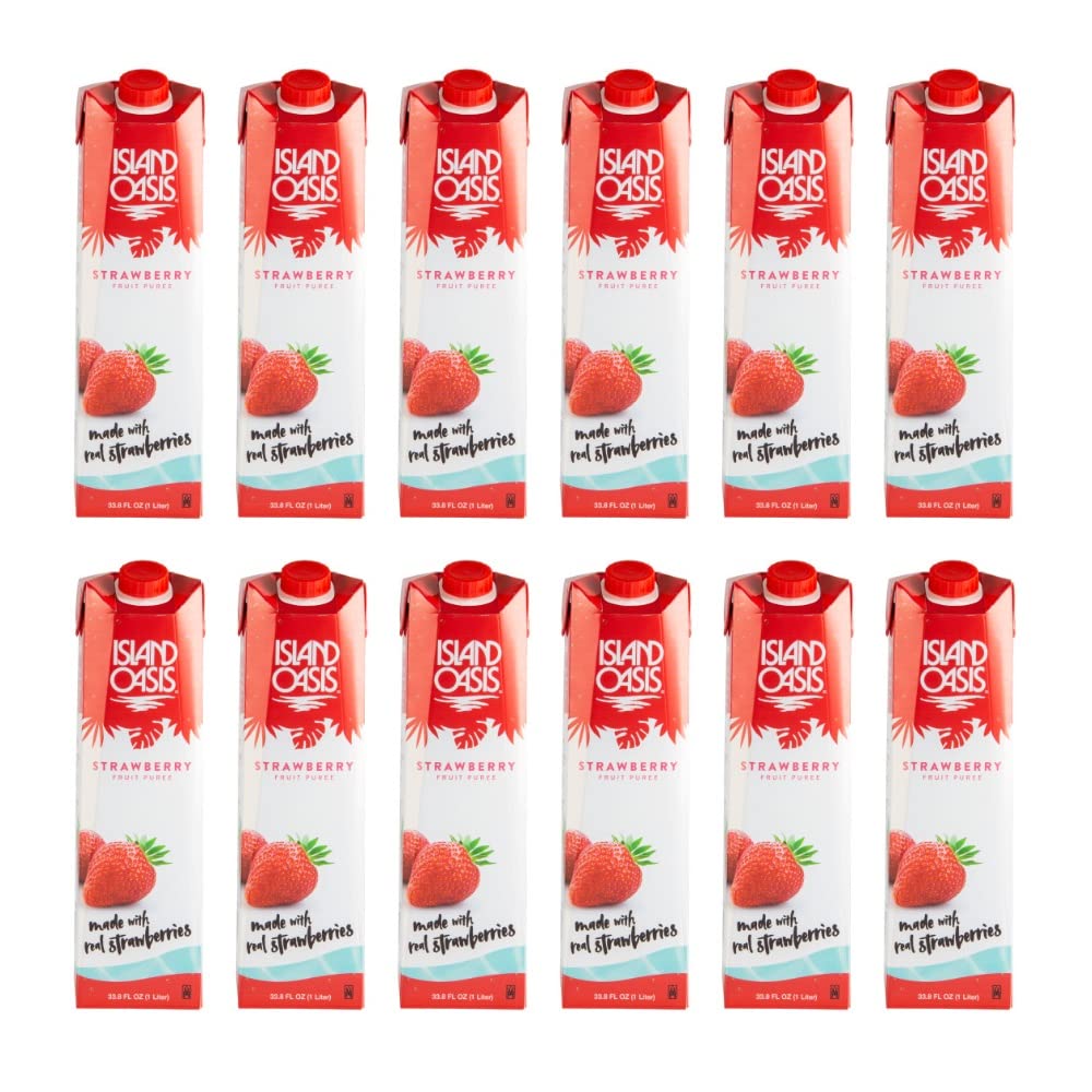 ISLAND OASIS Strawberry Fruit Puree Beverage Mix, 33.9 Fl Oz, Pack of 12