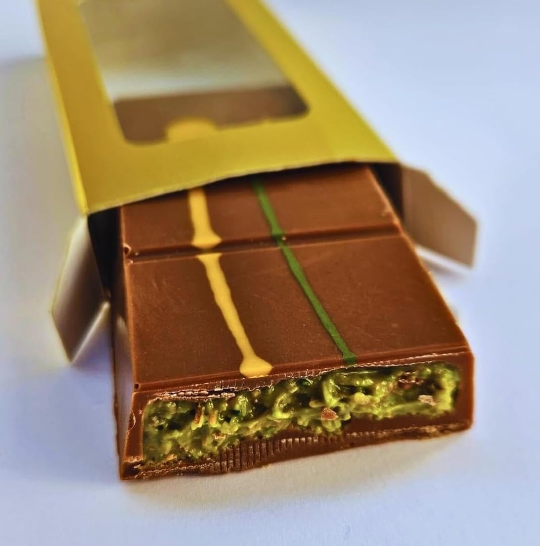 Dubai Chocolate Bar Pistachio, Handmade Luxury Knafeh Chocolate Bar With Pistachio Cream And Kataifi, 3.5 Oz (100G)