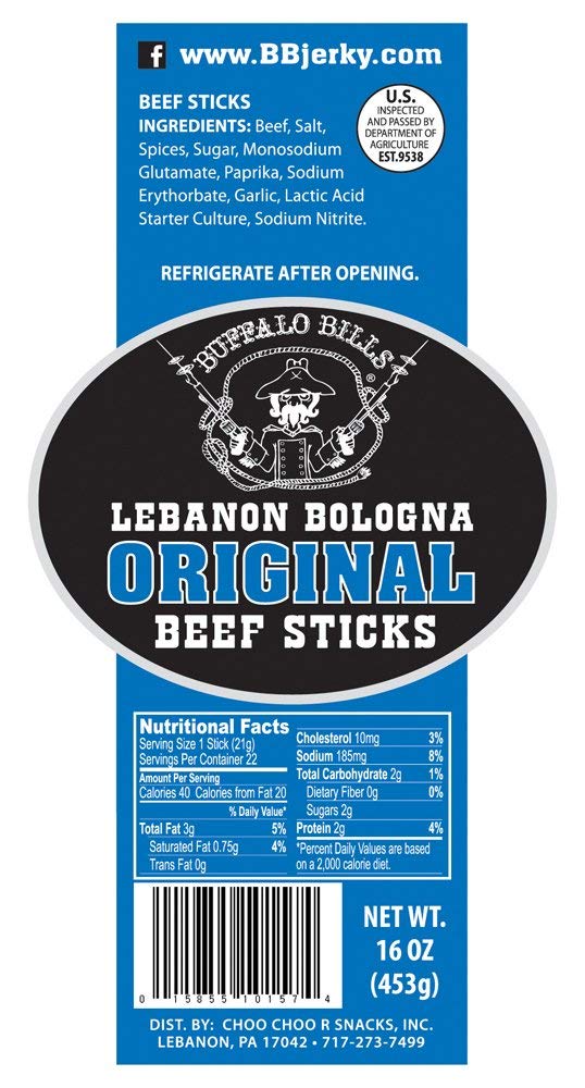 Buffalo Bills Lebanon Bologna Sticks, Original, Mild Beef, 1-lb Pack (16 Ounces)