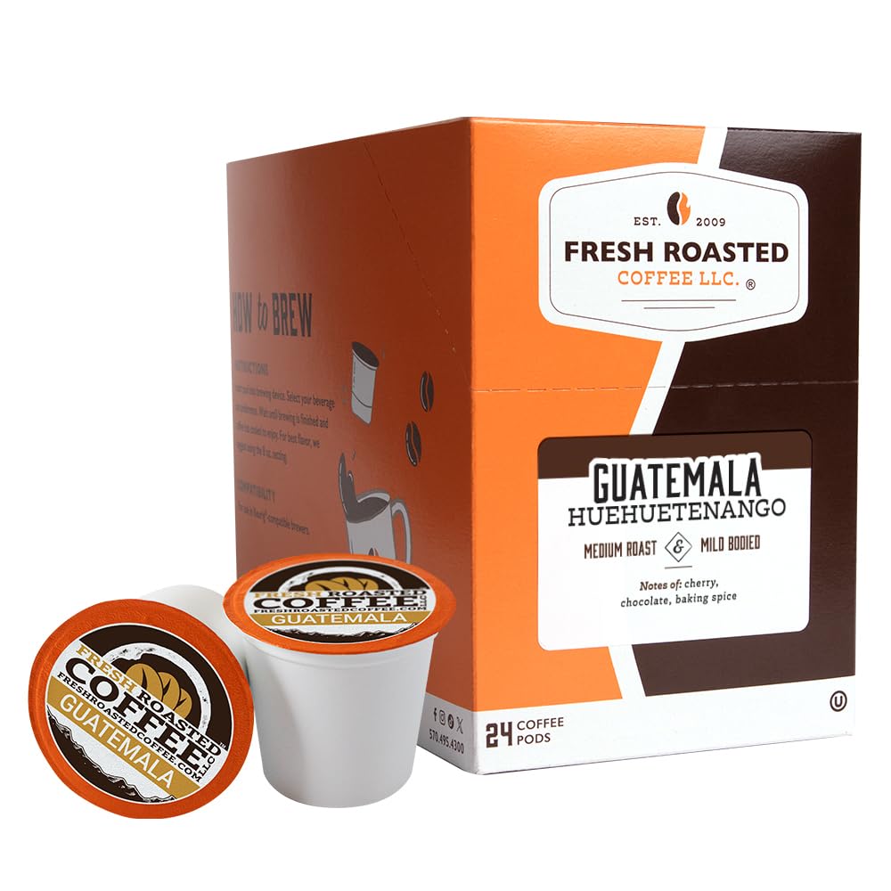 Fresh Roasted Coffee Guatemalan Huehuetenango Medium Roast K-Cup Compatible 24 Pods Coffee