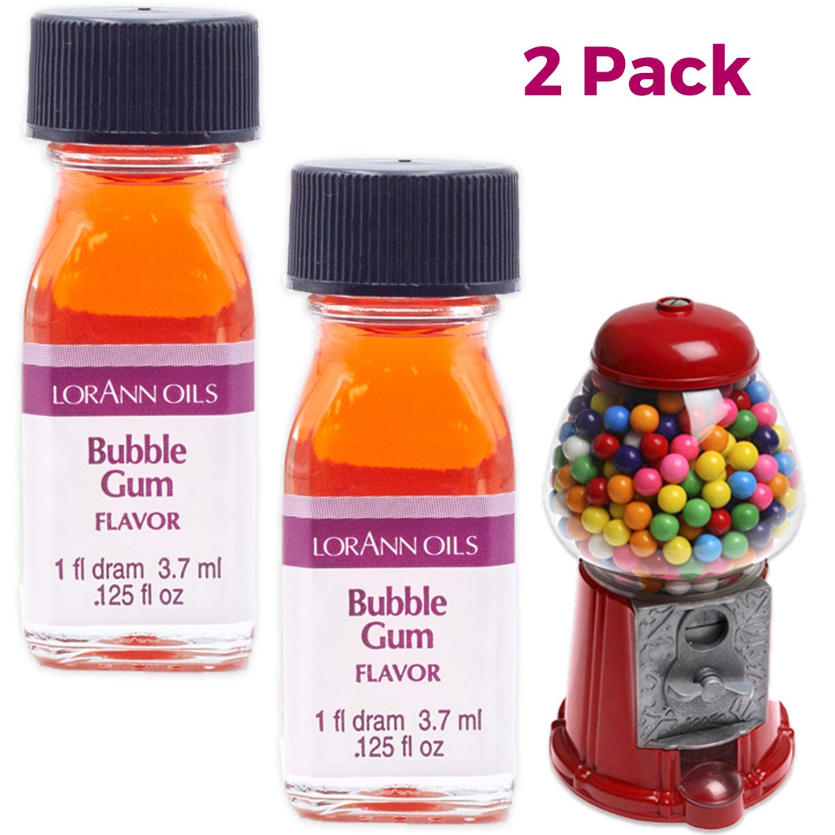 Lorann Bubble Gum Ss Flavor, 1 Dram Bottle (.125 Fl Oz - 3.7Ml - 1 Teaspoon) 2 Pack