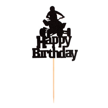 Unimall Unimall Pack Of 25Pcs Happy Birthday Motorcycle Cake Topper Atv Cupcake Topper, Black Flash Motorcycle Sport Theme Birth