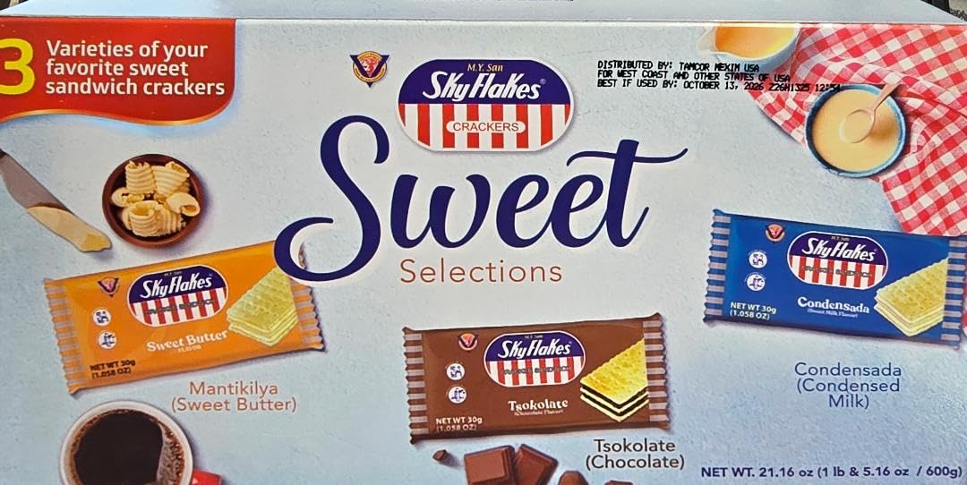 SkyFlakes Sweet Selections Crackers, 3 Varieties, Mantikilya Sweet Butter, Tsokolate Chocolate, Condensada Sweet Milk, 21.18 oz,