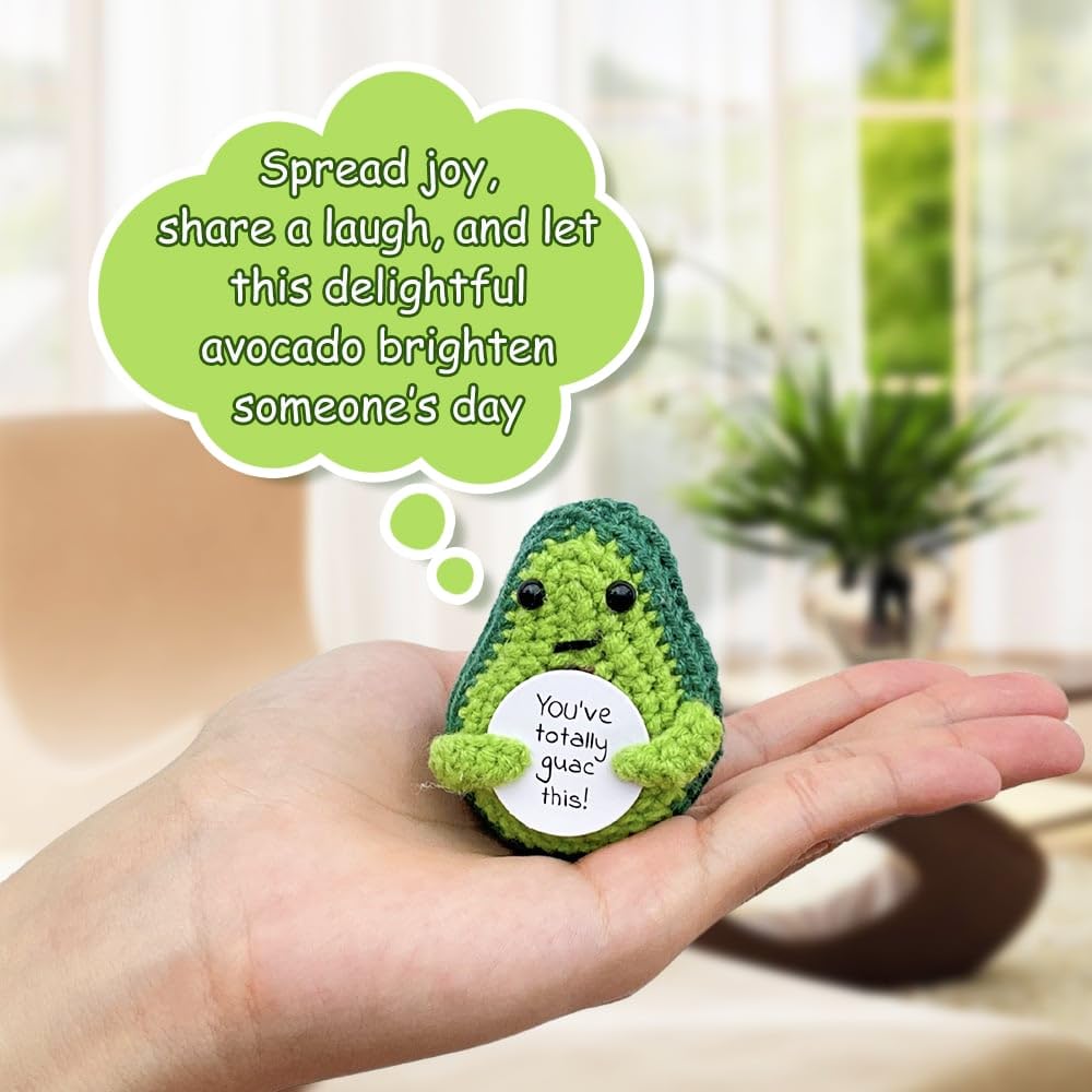 Tiny Detalles Mini Funny Positive Avocado, Funny Crochet Toys With Encouragement Card, Sentimental Support Avocado For Birthday