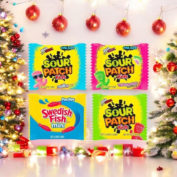 Bulk Gummy Candy Assortment - 1.5-Lbs Sour Patch Kids Original, Tropical And Watermelon, And Swedish Fish Minis - Sweet And Sour
