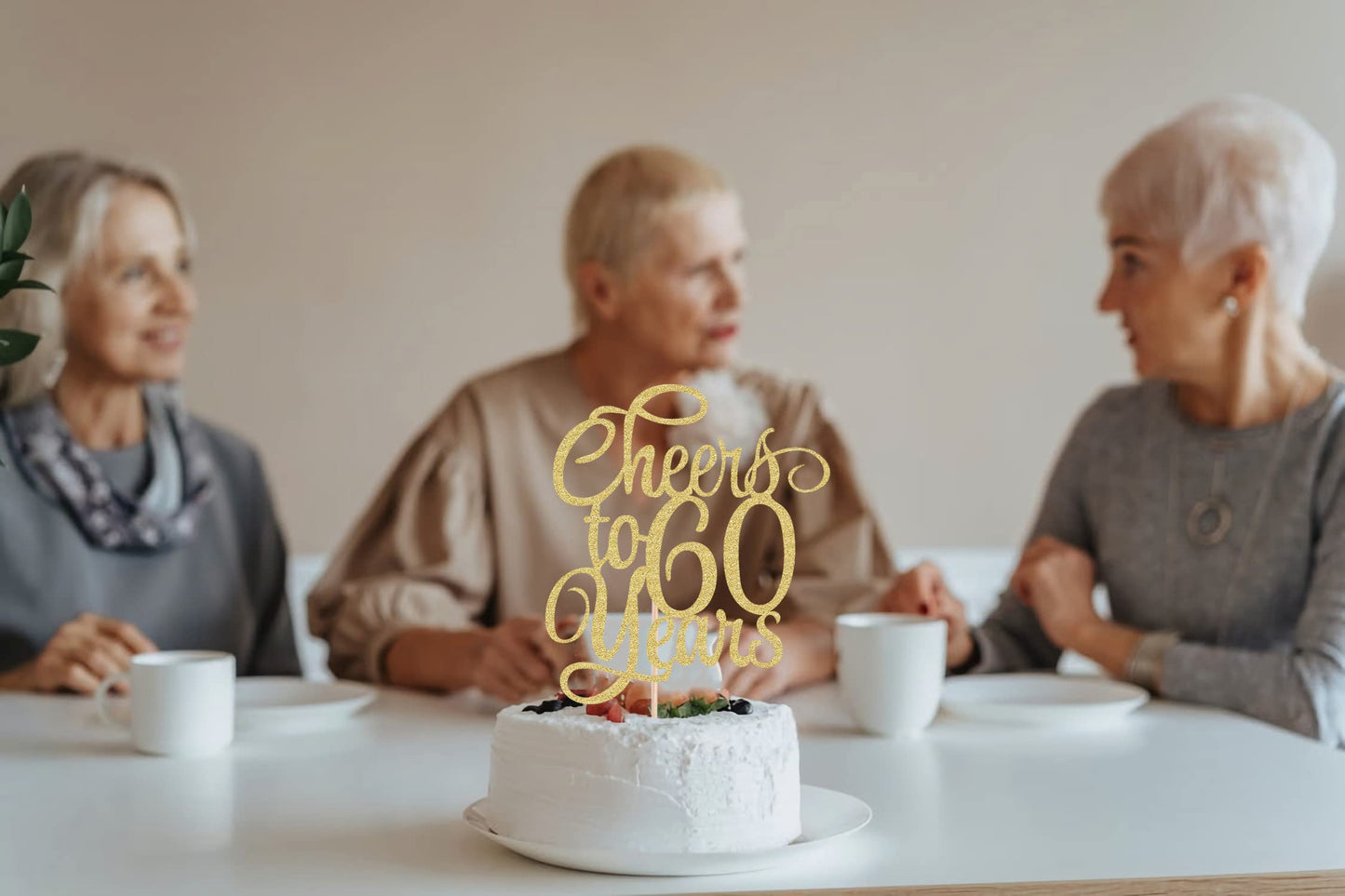 AHAORAY Cake Topper - Gold Glitter 60th Birthday Decoration, Model CTO-60