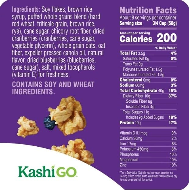 Generic Kashi Go.Cold Breakfast Cereal - Vegan Protein - Fiber Cereal - Toasted Berry Crisp - 14 Oz Box (2 Boxes)