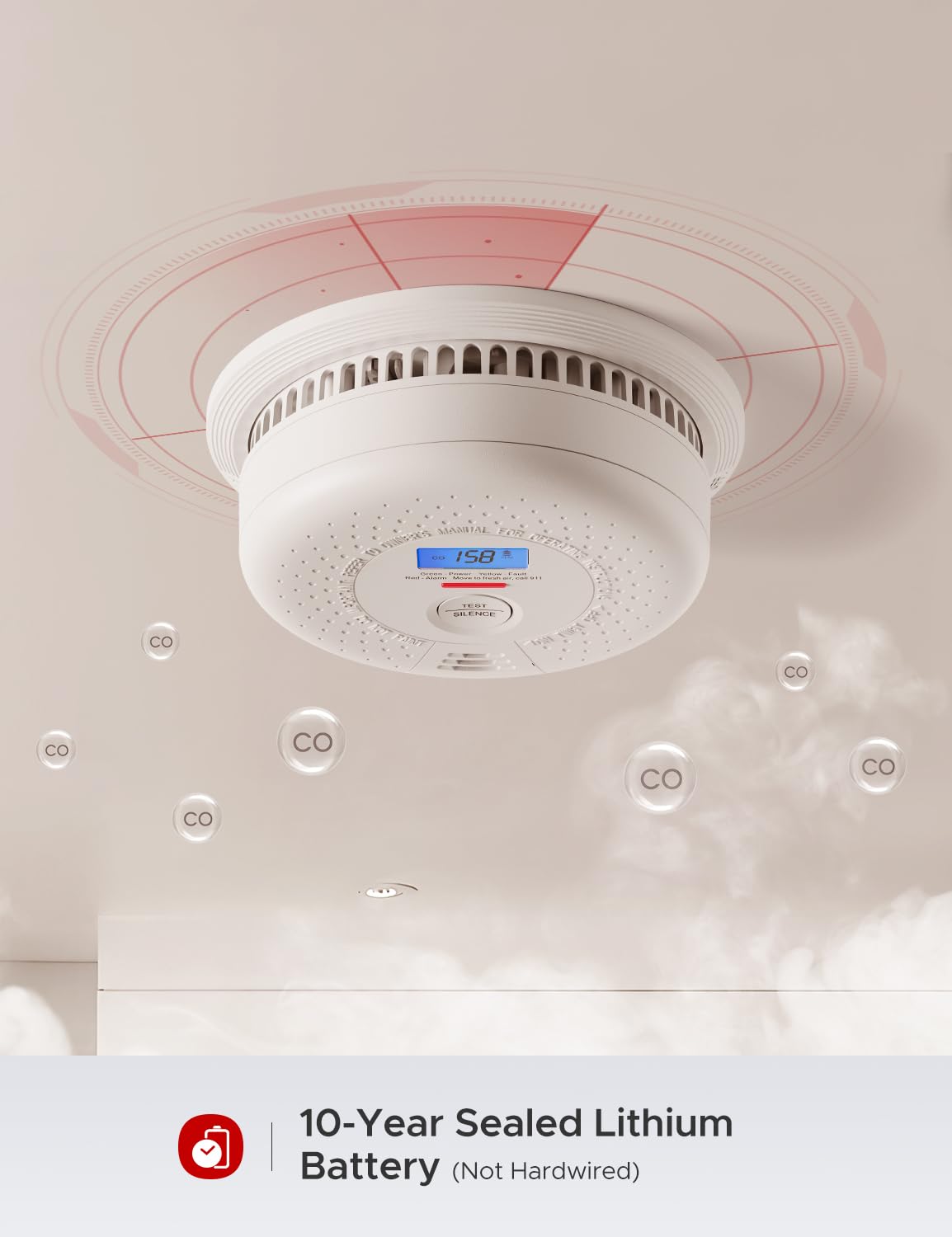 X-Sense Smoke Detector Carbon Monoxide Detector Combo, 10-Year Battery Smoke Detector With Display, Standalone Model Sc01, Singl