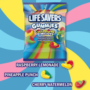 LIFE SAVERS Gummies Collisions 2 Flavors in 1 Soft Chewy Fruit Gummy Candy  4.6 Oz  Bulk Candy Pack of 12