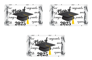 60 Graduation Cap Party Class Of 2025 Miniatures Candy Bar Wrapper, (Set Of 60) Mini Candy Chocolate Bar Stickers, Labels, Candy