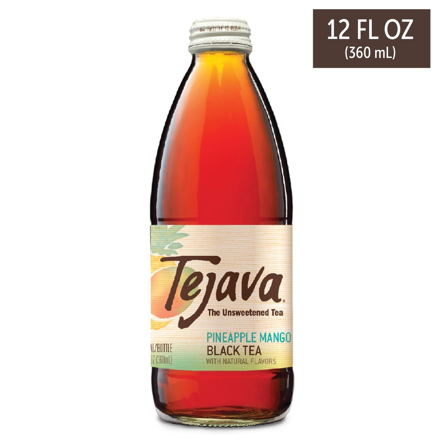 Tejava Pineapple Mango Black Iced Tea, 4 Pack, 12Oz Glass Bottles, Unsweetened, Non-Gmo, Kosher, No Sugar Or Sweeteners, No Calo