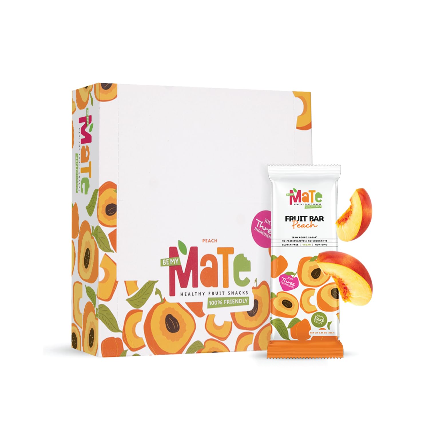 Mate Apple + Peach Healthy Snack, 100% Natural Real Fruit Bar & Gluten-Free & Vegan & Non GMO & Kosher - Zero Added Sugar, No Pr