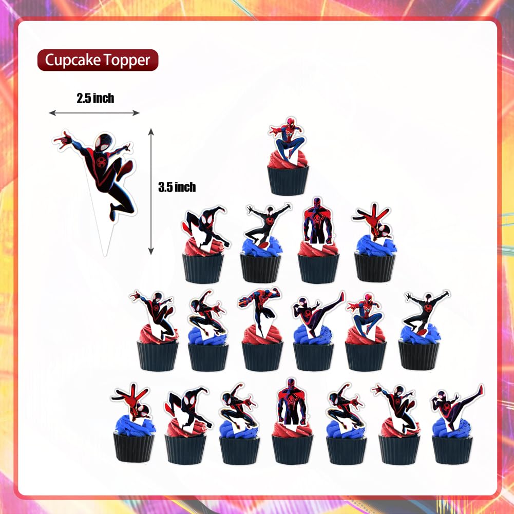 Spider Verse Party Decoration, Spider Miles Cake Toppers, Vr Spider Theme Party Cupcake Toppers Decoration, Spider Miles Birthda