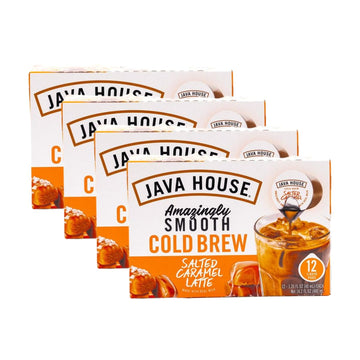 JAVA HOUSE Salted Caramel Latte Cold Brew Coffee Pods, (48 Count) Peel and Pour Pods Hot or Iced