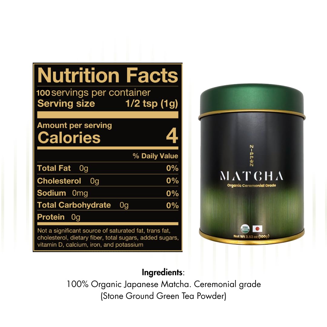 Nippon Matcha - Organic Ceremonial Grade Japanese Matcha Green Tea Powder - First Harvest from Uji, Kyoto - USDA Certified, Ston