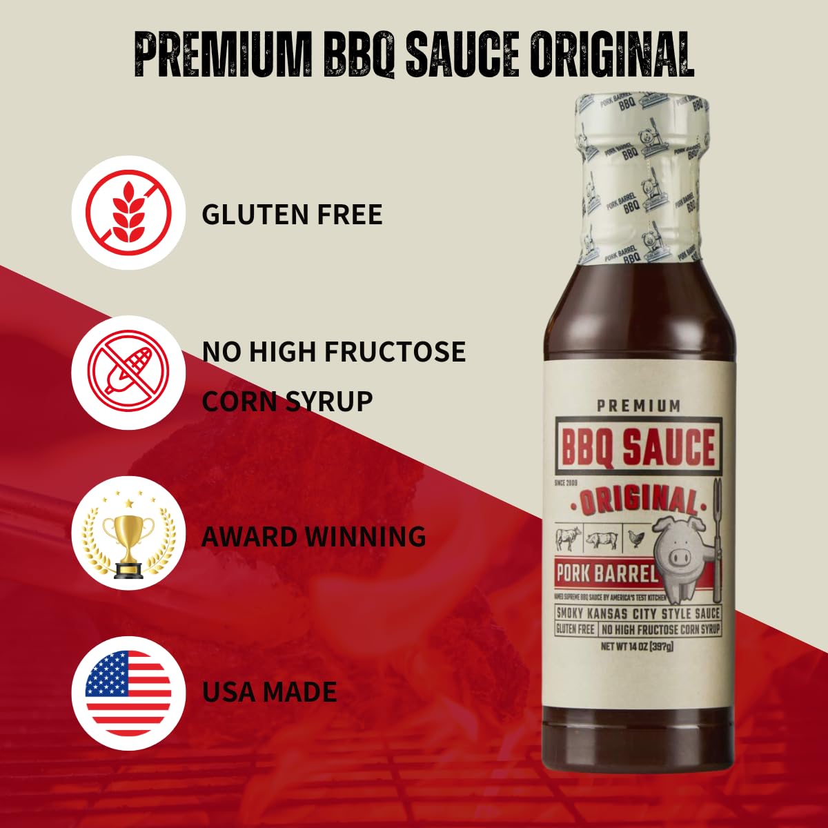 Pork Barrel BBQ Competition Sauce, Smoky Kansas City Style, Gluten-Free, 14 oz - Pack of 2