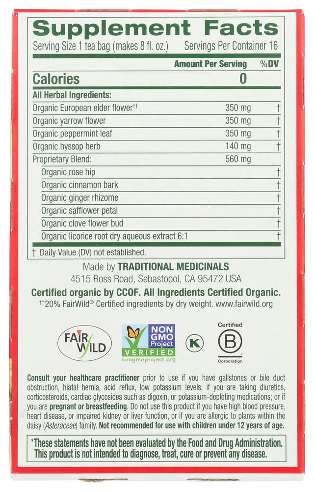 TRADITIONAL MEDICINALS HERB TEA,OG3,GYPSY CLD CR, 16 BAG - Pack of 6