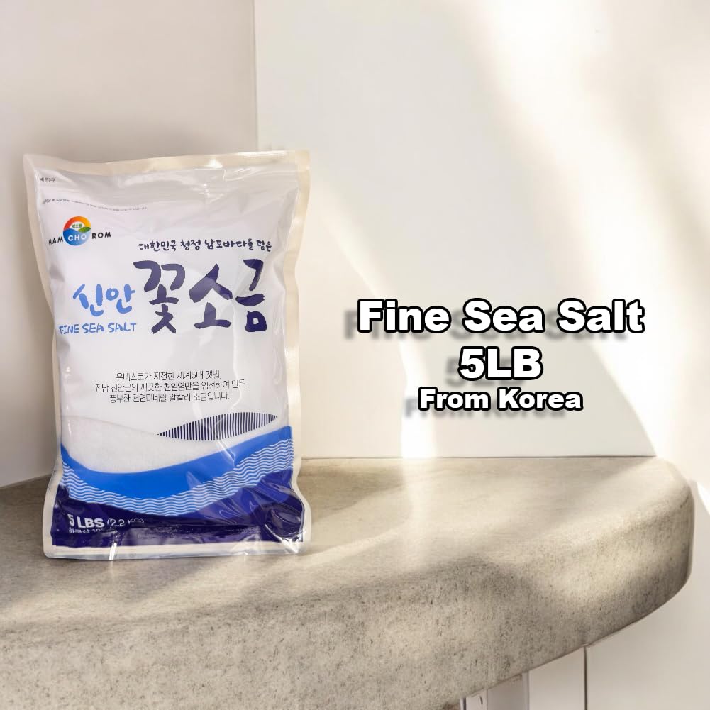 Hamchorom Korean Fine Sea Salt, 5LB Alkaline Mineral Salt, 80 Ounce Pack