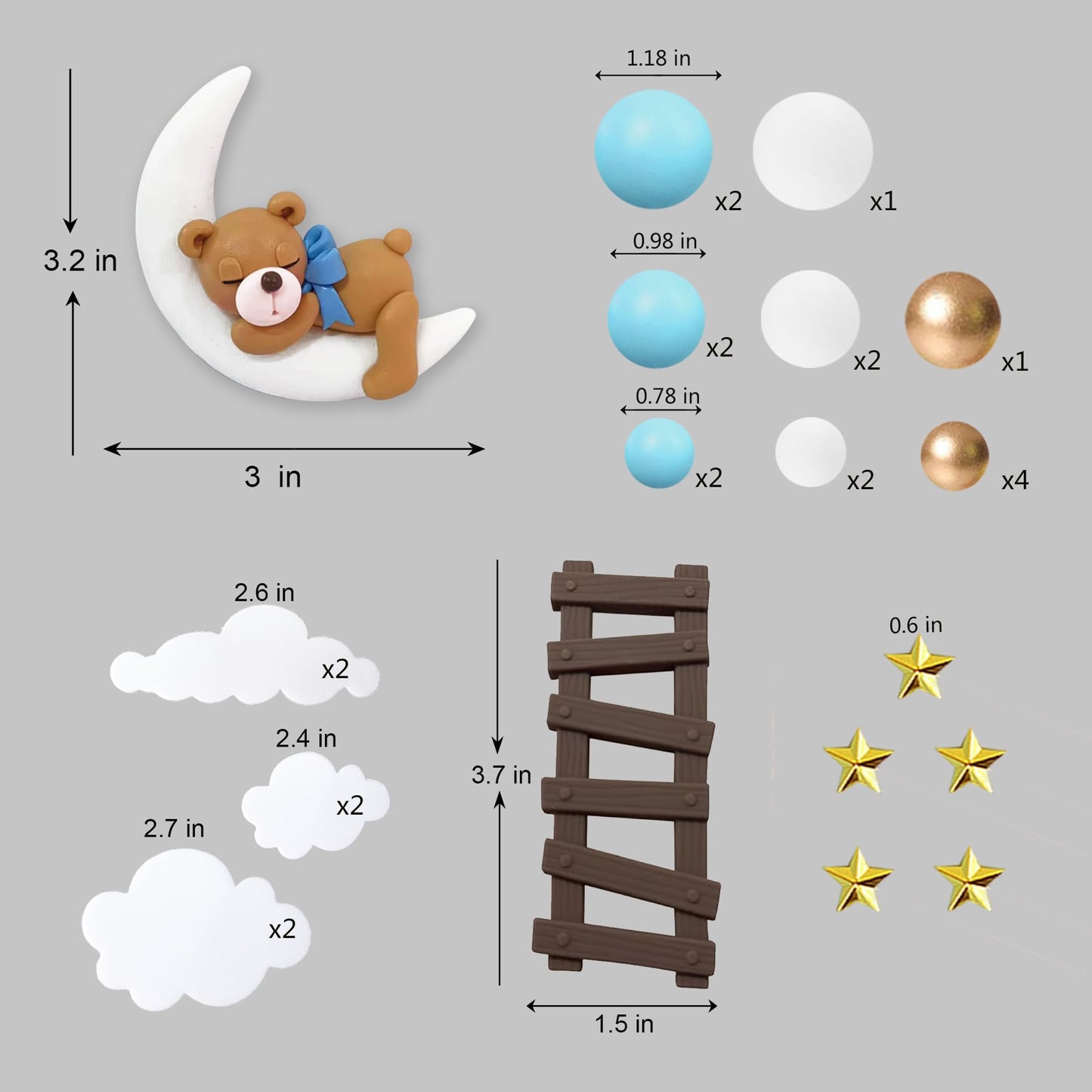 29 Pcs Bear Cake Toppers Balls Cake Decorations With Moon Clouds Stars Cake Toppers For Birthday Baby Shower Party Decorations