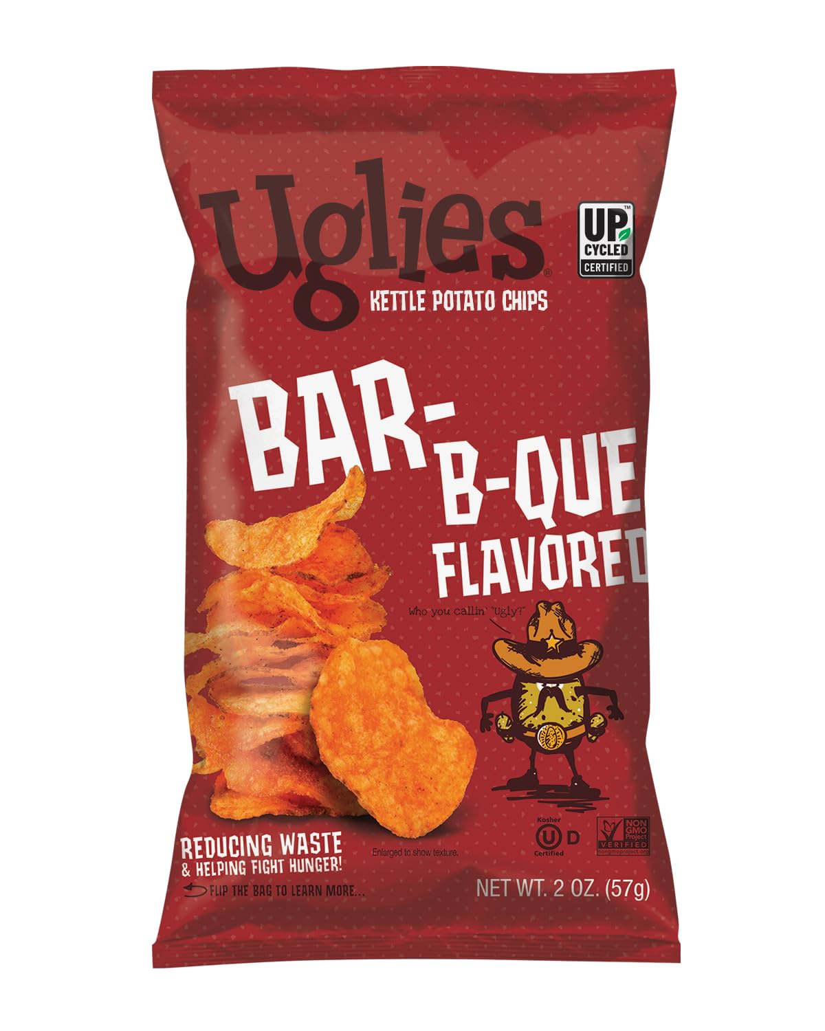 Uglies BBQ Kettle-Cooked Potato Chips, Gluten-Free, Kosher, Non-GMO, 2 Oz. Bags, Pack of 12, Orange