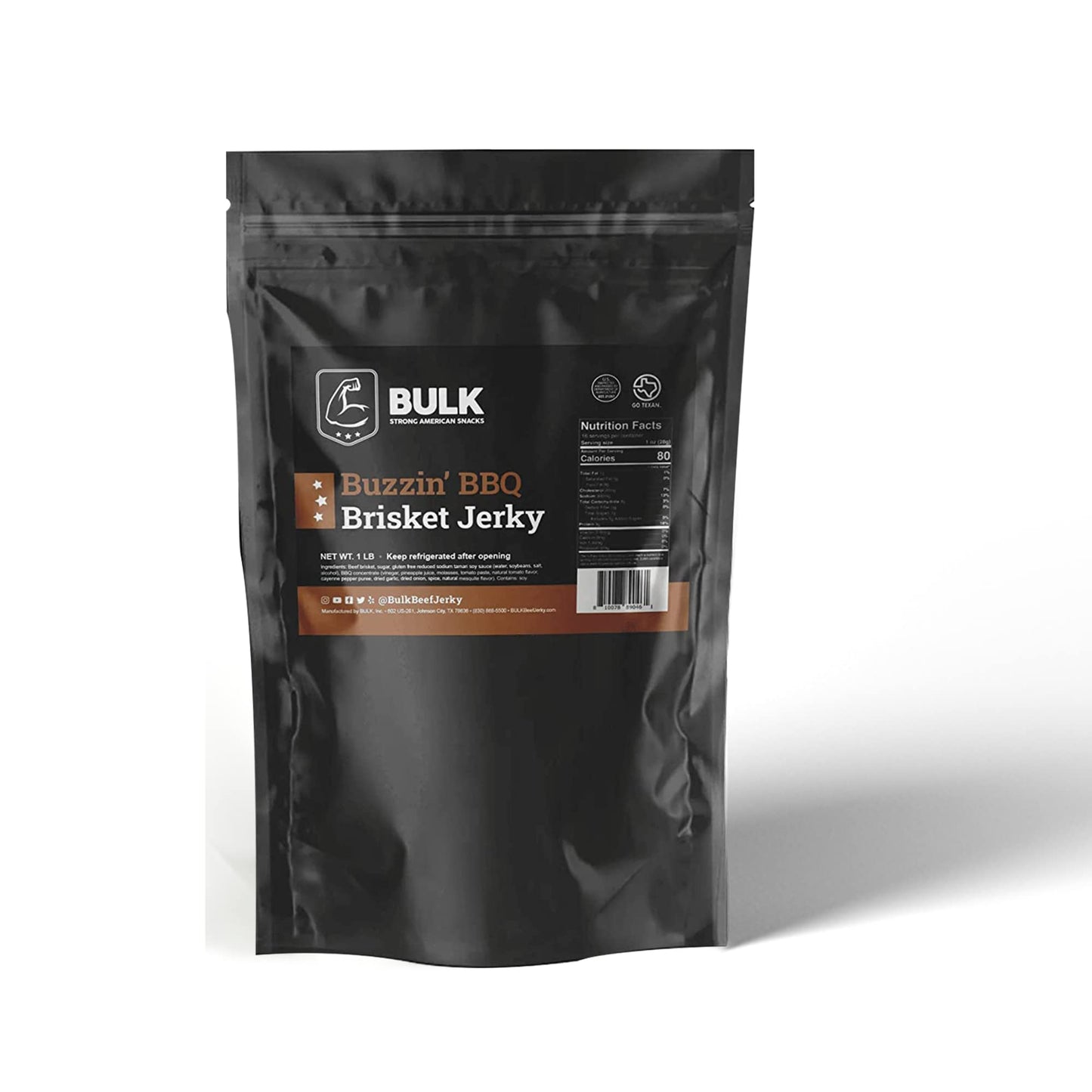 Buzzin BBQ - Bulk Brisket Jerky 1lb - Soft and Tender - All Natural Gluten Free
