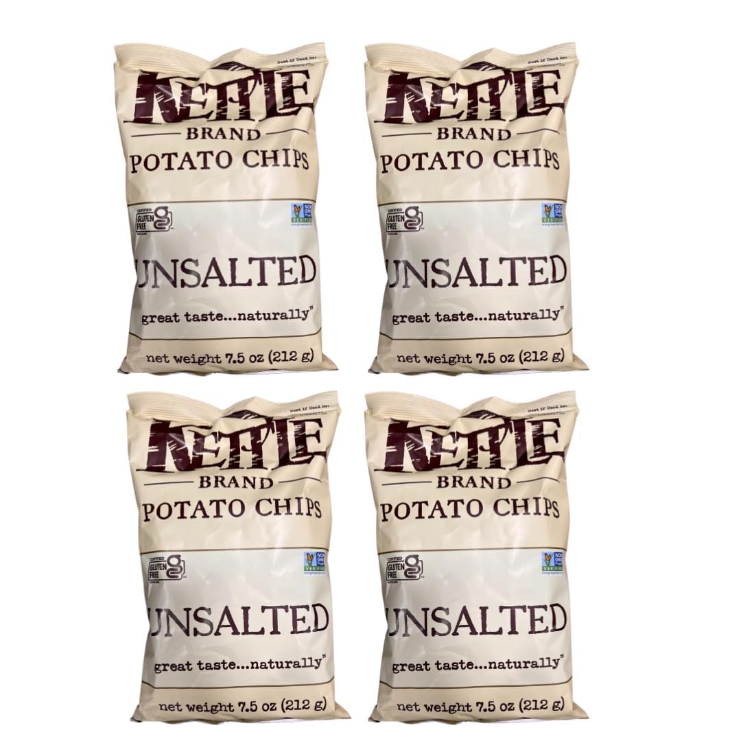 Kettle Brand Potato Chips Unsalted 7.5 oz (Pack of 4)