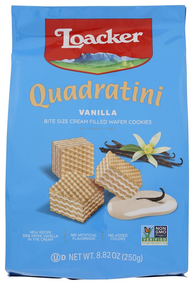 Loacker Quadratini cube Vanilla Wafer 8.83 Ounce - 8 per case.8
