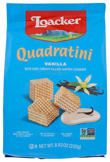 Loacker Quadratini cube Vanilla Wafer 8.83 Ounce - 8 per case.8