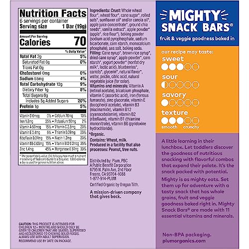 Plum Organics Mighty Snack Bars - Blueberry - 0.67 Oz Bars (Pack Of 48) - Organic Fruit And Vegetable Toddler Food Snack Bars