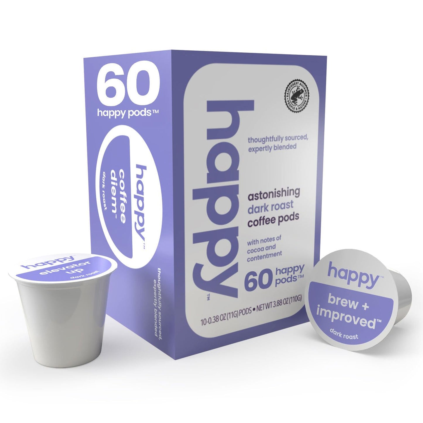 We Are Happy Dark Roast Coffee Pods, 60 Count, Notes of Cocoa, Compatible with K-Cup Brewers, Rainforest Alliance Certified