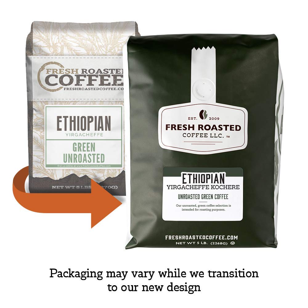 Fresh Roasted Coffee, Unroasted Ethiopian Yirgacheffe Kochere, Kosher, 5 Pound