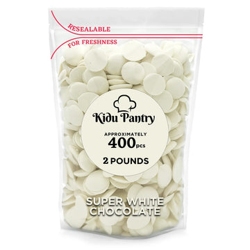 Kidu Pantry Super White Melting Chocolate Wafers 2 Pound Bulk In Resealable Bag - Valentines Day Chocolate