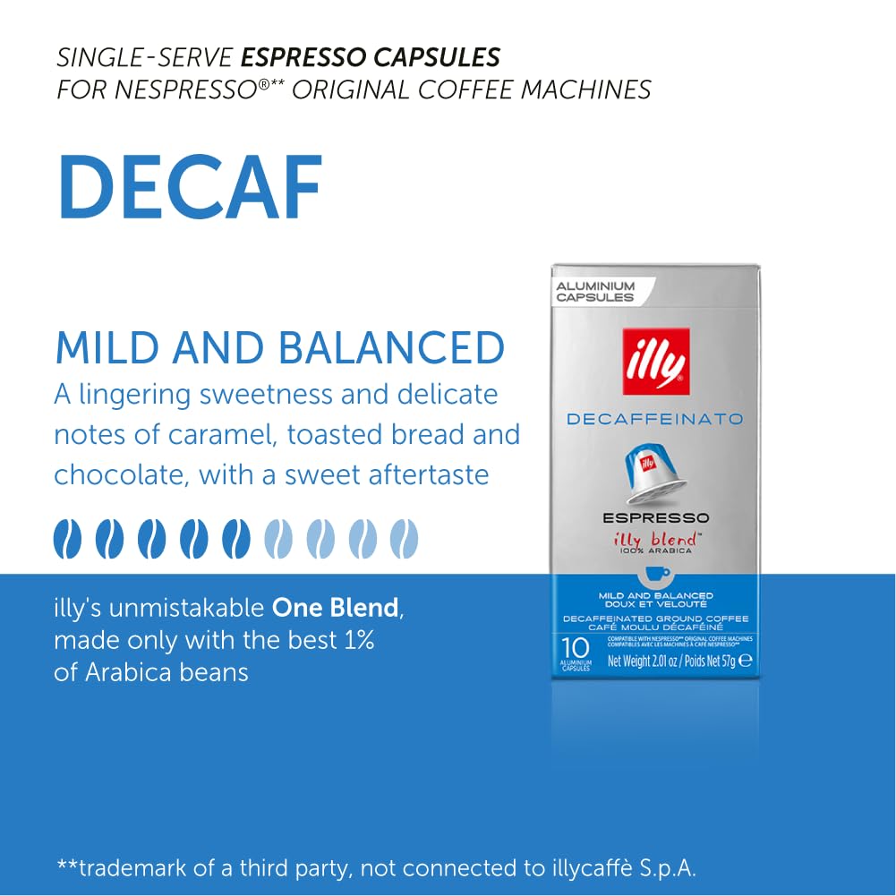 illy Espresso Compatible compact pieces - Classico Decaf Roast - 10 Count - Nespresso Coffee Pods