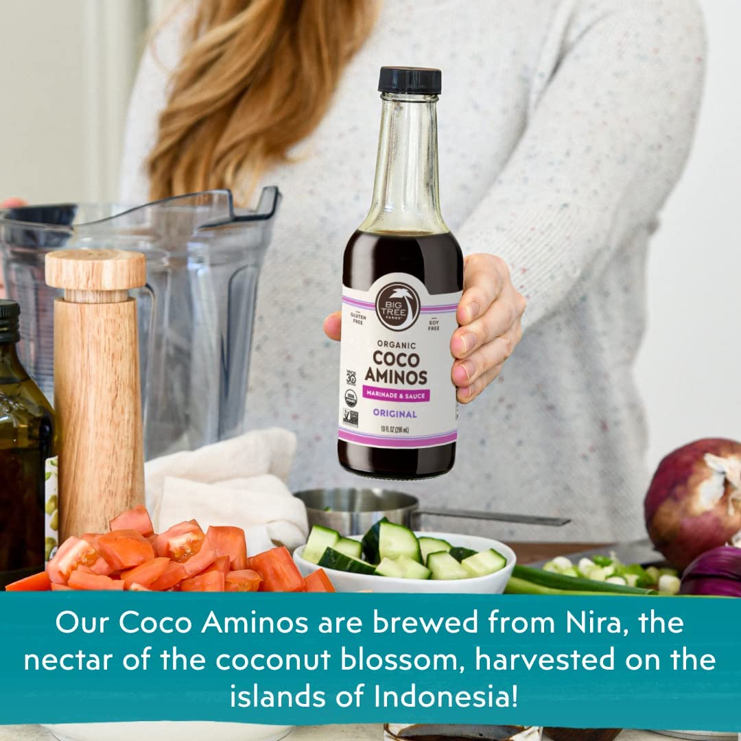 Big Tree Farms Organic Coco Aminos - Liquid Coconut Aminos, Soy-Free Sauce, Low Sodium, Soy Alternative, Gluten Free, Kosher, Wa