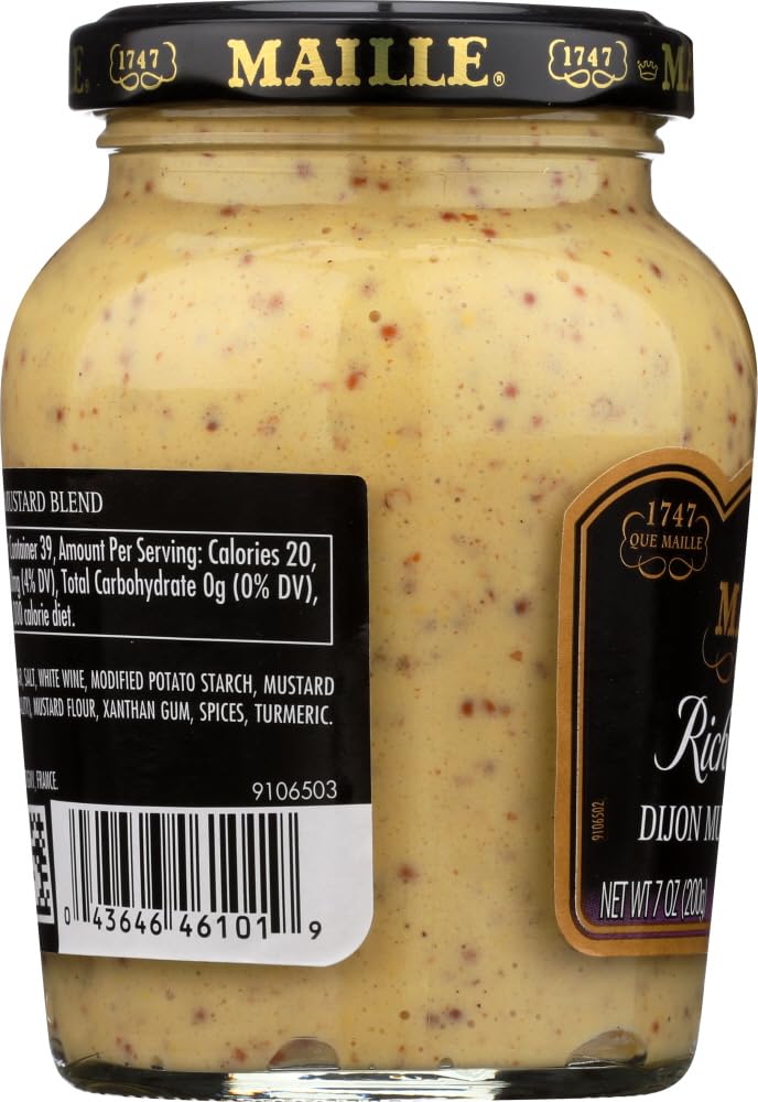Maille Mustard Rich Country Dijon, 7 Oz, Pack of 6 - Gourmet Condiment