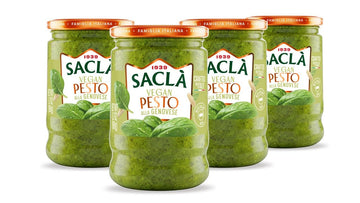 SACLA Vegan Basil Pesto alla Genovese 4-Pack | Dairy-Free Pesto Sauce made from Fresh Italian Basil & Cashews | FOUR 6.7 oz Glas