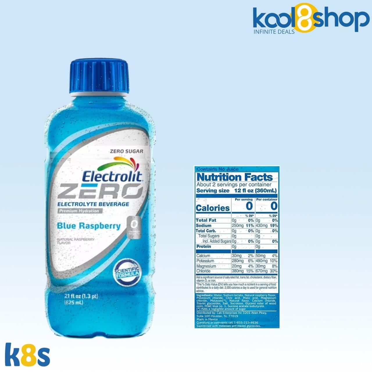 Electrolit Zero Blue Raspberry Hydration Drink With Electrolytes 21 Fl Oz Plastic Bottle 10 Pack + 1 Microfiber Cooling Towel By
