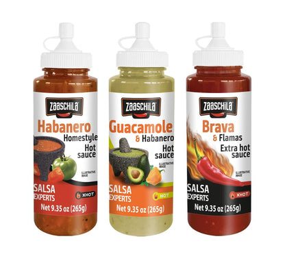 Zaaschila Mexican Sauce Guacamole-Habanero, Habanero, Brava 9.35oz (265g) 3pc pack (Packaging may vary)
