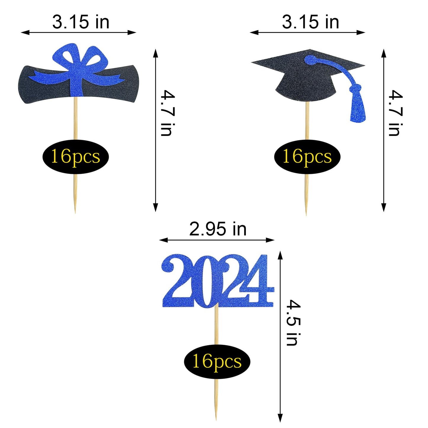 GOLF Graduation Cupcake Toppers, 48 PCS Gold Paper Food Picks for Class of 2025 Party Supplies