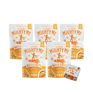 Mission Mighty Me Nutty Puffs Organic Peanut Butter Puffs for Babies + Kids - Pediatrician Developed, Plant-Based Gluten-Free Ba