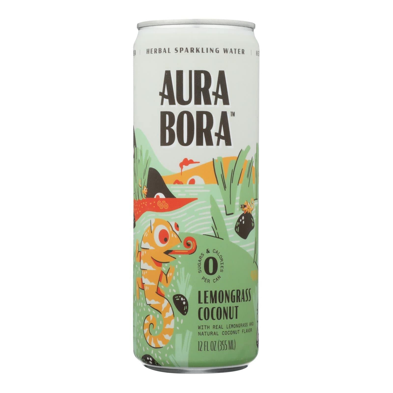 Aura Bora Herbal Sparkling Water Lemongrass Coconut, 12 Ounce