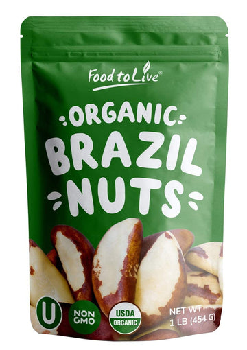 Food to Live Organic Dry Roasted Brazil Nuts, 1 Pound Non-GMO, Whole, Unsalted, Oven Roasted, No Oil Added, Vegan, Kosher. Good 
