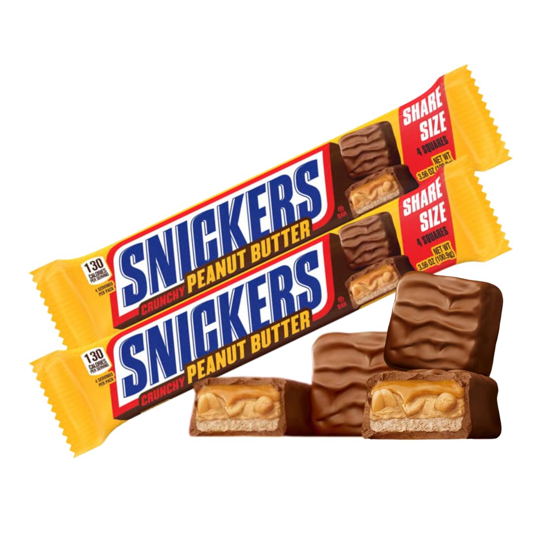 LYZAS SWEETS & TREATS Share Size/King Size Candy Bars Gift Pack of 2 - Snickers Crunchy Peanut Butter 3.56 oz.