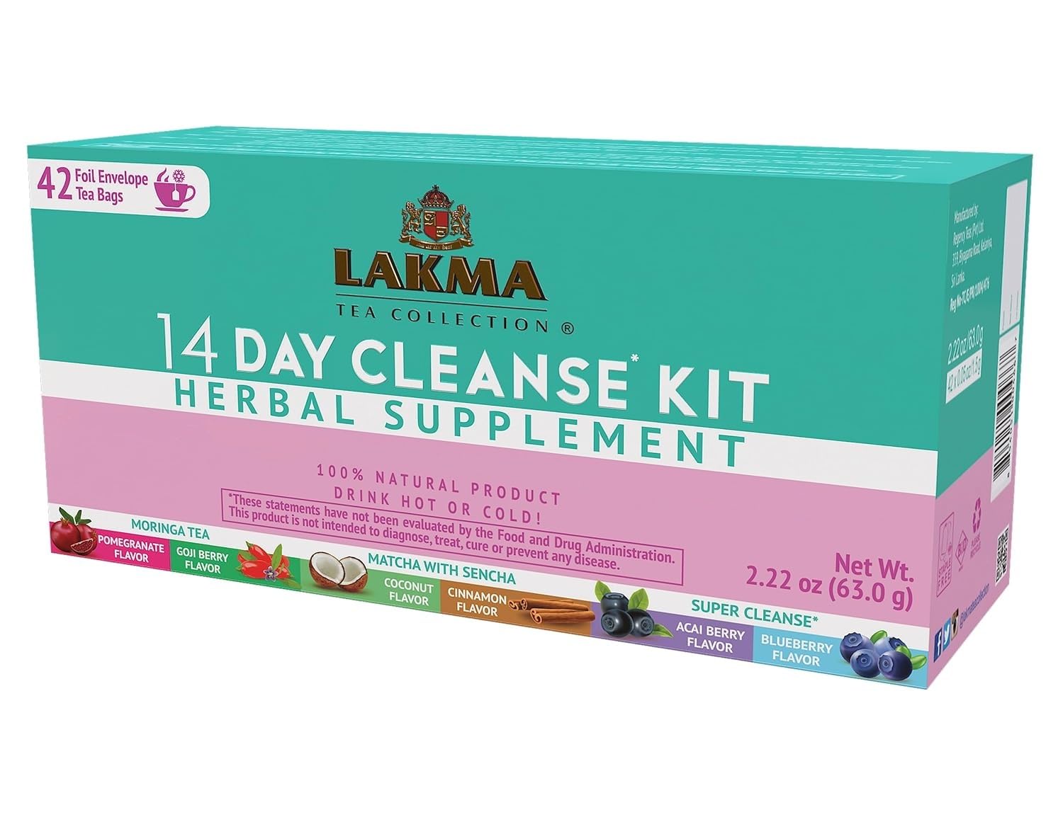 HYLEYS Tea Lakma Tea Cleanse Kit - 42 Tea Bags, GMO Free, Gluten Free, Dairy Free, Sugar Free, 100% Natural, 14 Day Cleanse