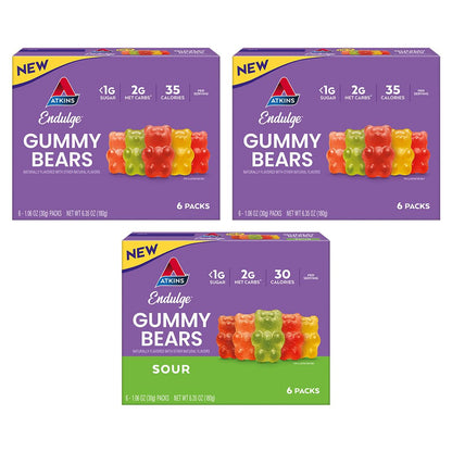 New Atkins Endulge Gummy Bears Variety Pack, Low Sugar*, Keto Friendly, Keto Candy, 18 Pack (12 Sweet Gummy Bears, 6 Sour Gummy 