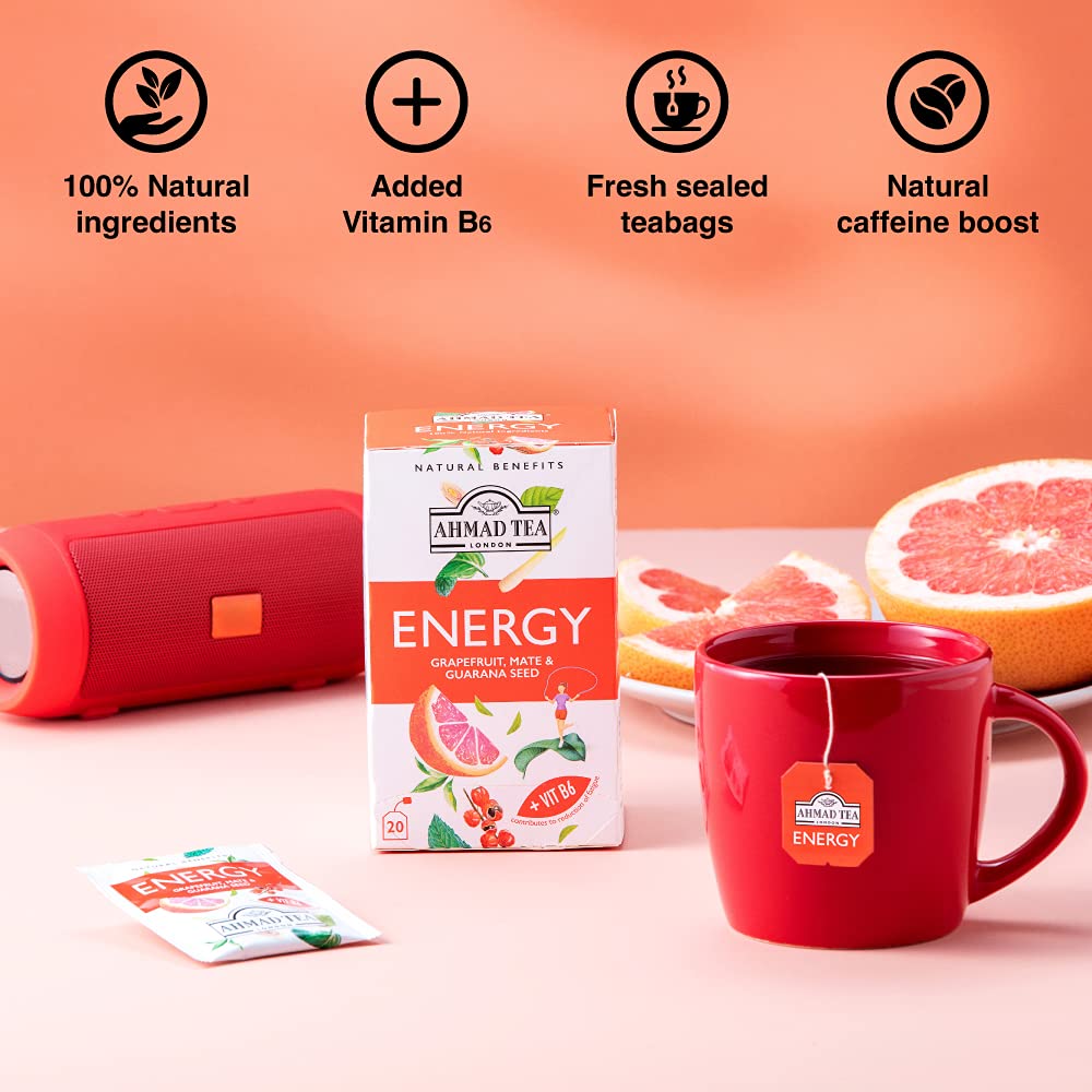 Ahmad Tea Herbal Tea, G fruit & Mate, Caffeinated, Sugar-Free, 20 Count, Model 2036-U