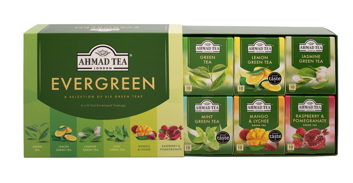 Ahmad Tea Green Tea, Evergreen S , 60 Foil Teabags, Caffeinated, Sugar-Free, Model 113