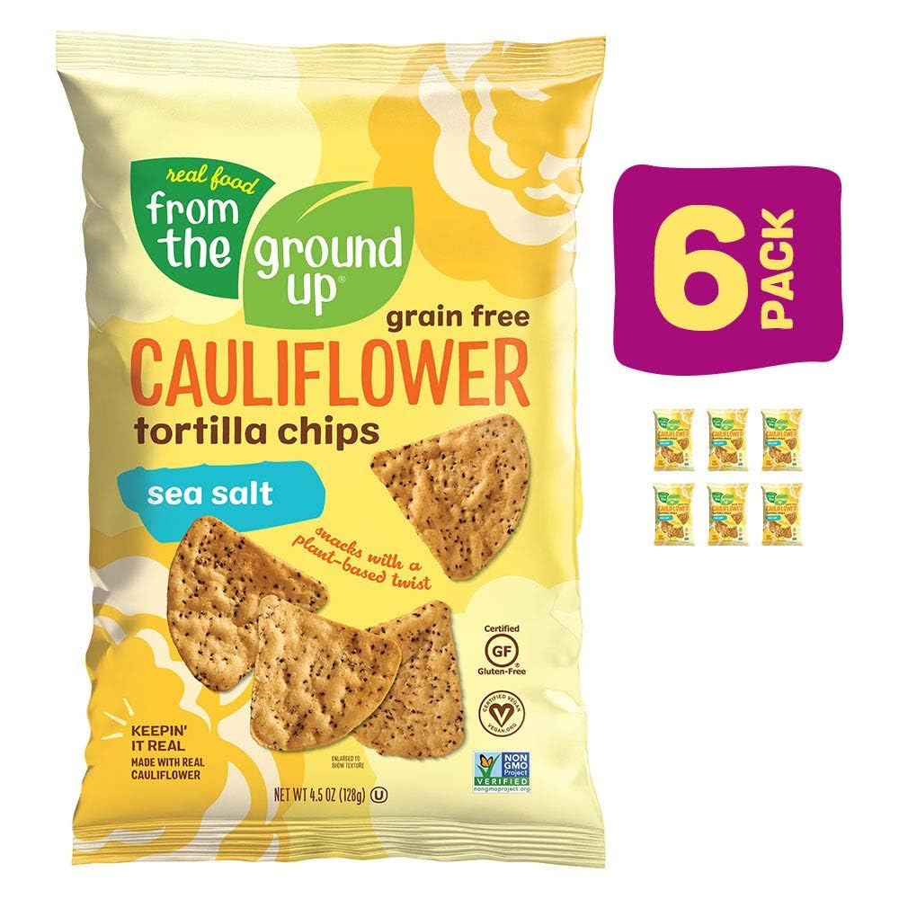 Real Food From The Ground Up Cauliflower Tortilla Chips - 6Count, 4.5 Oz Bags (Salted)