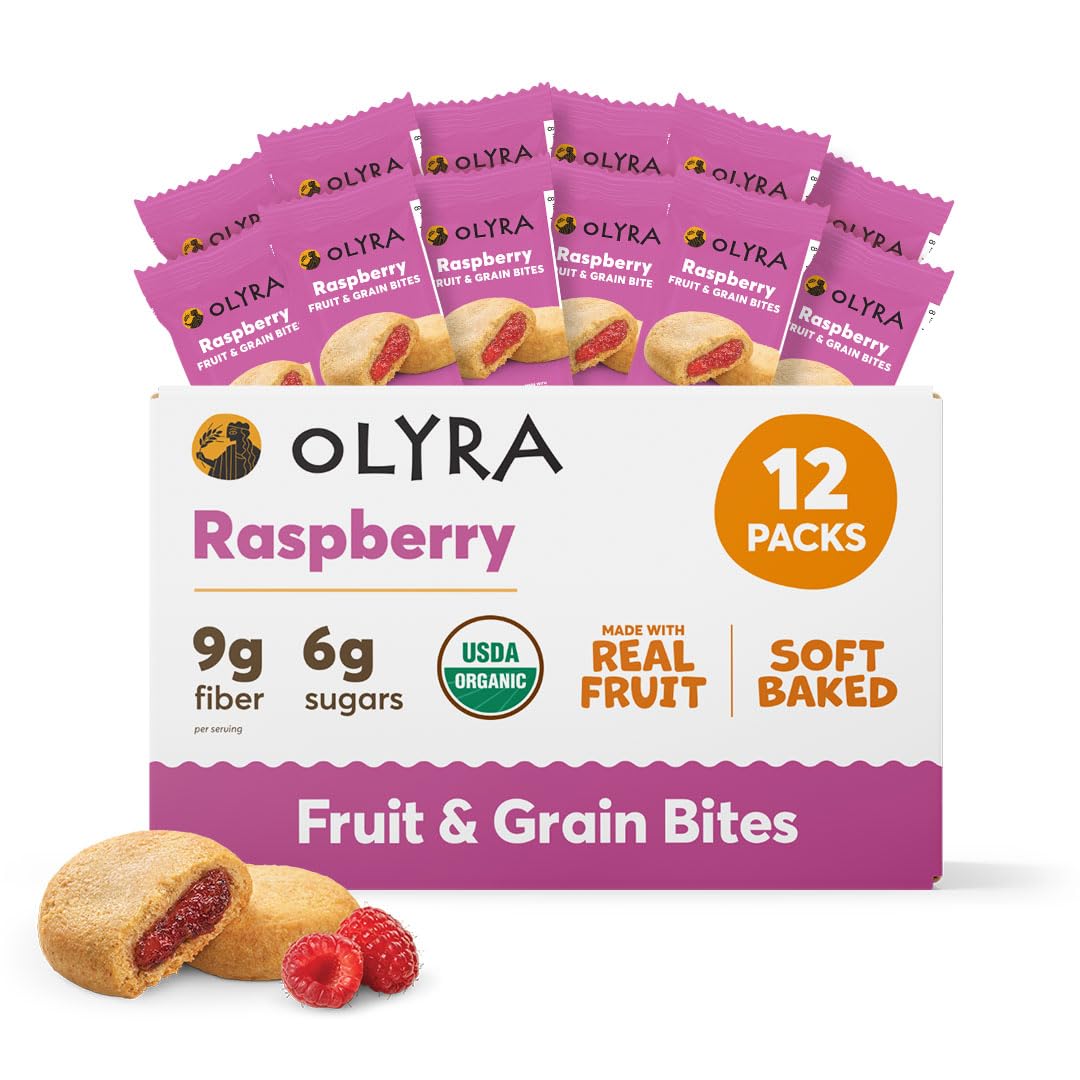 Olyra Organic Raspberry Fruit Snacks, Vegan, Low Sugar, High Fiber, Pack of 12