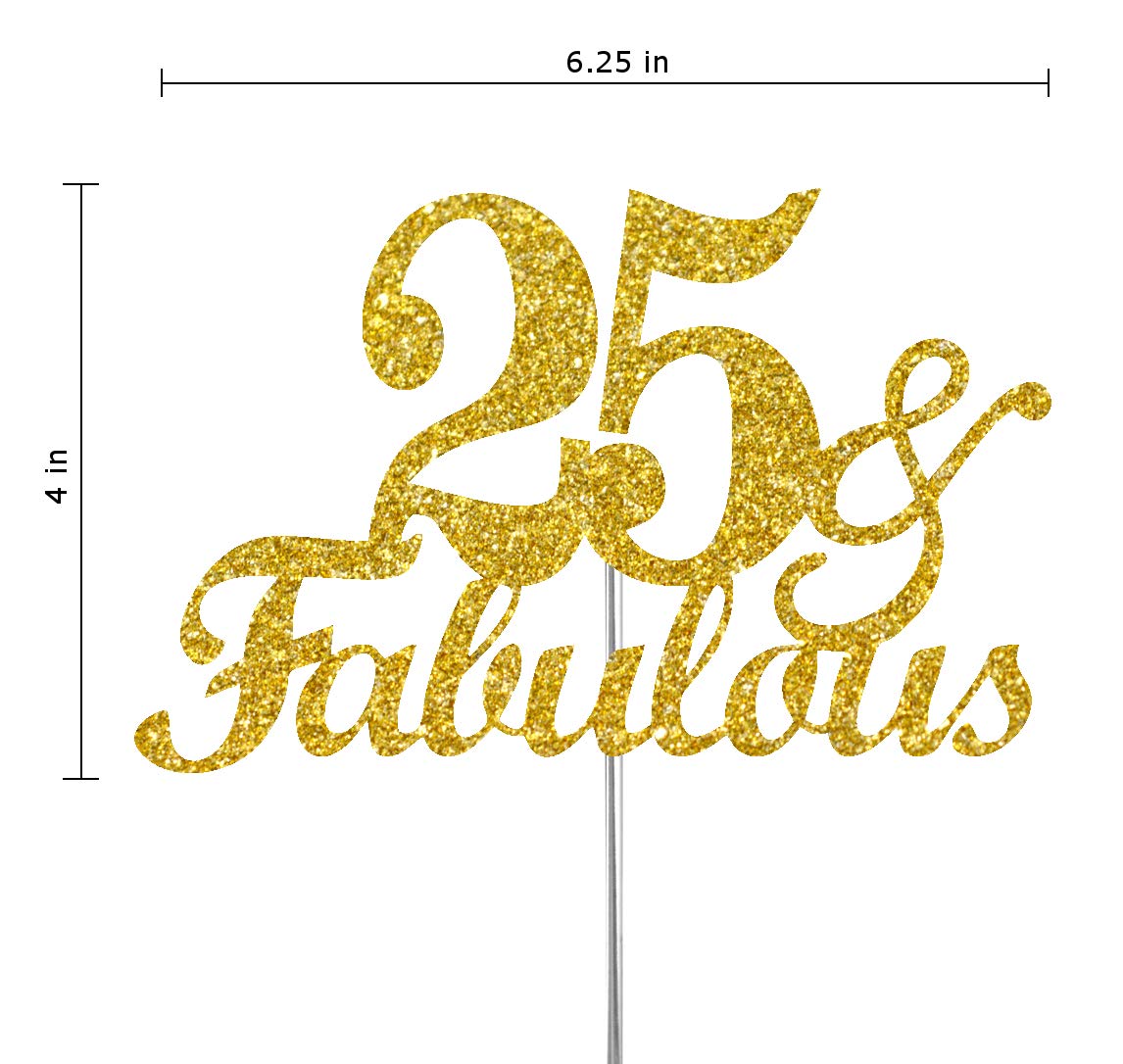RokAPary 25th Birthday Cake Topper, Gold Glitter, Premium Quality, Acrylic Stick